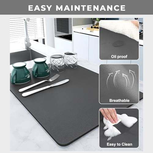 PANCA Dish Drying Kitchen Mat | Large Water Absorbent Utensil Drying Rack Mat | Anti-Slip Kitchen Accessories for Home | Organiser Mat for Sink, Dining Table & Vessel Draining (40x 60 cm) - Image 3