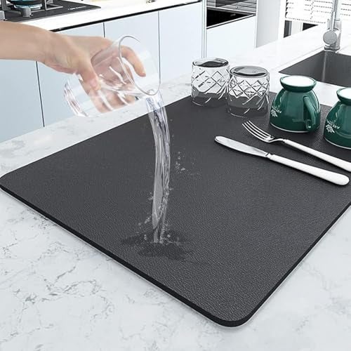 PANCA Dish Drying Kitchen Mat | Large Water Absorbent Utensil Drying Rack Mat | Anti-Slip Kitchen Accessories for Home | Organiser Mat for Sink, Dining Table & Vessel Draining (40x 60 cm) - Image 1