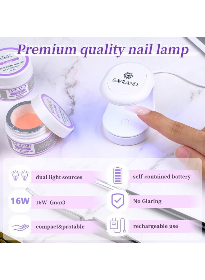 Saviland Builder Nail Gel Set - 2 Basic Colors Nail Extension Kit Clear Nude Nail Strengthen Gel with Nail Lamp Nail Brush 100 Pcs Nail Forms for Nail Thickening at Home Nail Salon, Nail Art DIY - Image 4