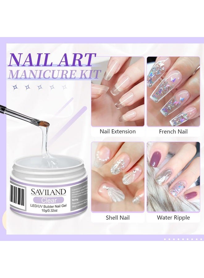 Saviland Builder Nail Gel Set - 2 Basic Colors Nail Extension Kit Clear Nude Nail Strengthen Gel with Nail Lamp Nail Brush 100 Pcs Nail Forms for Nail Thickening at Home Nail Salon, Nail Art DIY - Image 3