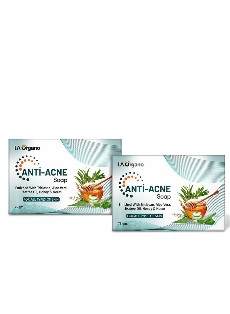 LA Organo Anti Acne Soap For Remove Acne Blemishes Scars Pimples Dark Spots For All Skin 75X2 Pack Of 2  - Image 1