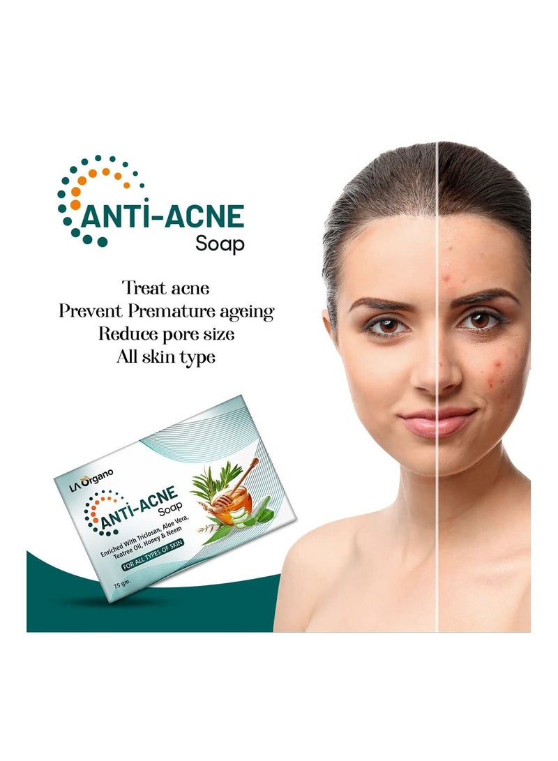LA Organo Anti Acne Soap For Remove Acne Blemishes Scars Pimples Dark Spots For All Skin 75X2 Pack Of 2  - Image 4