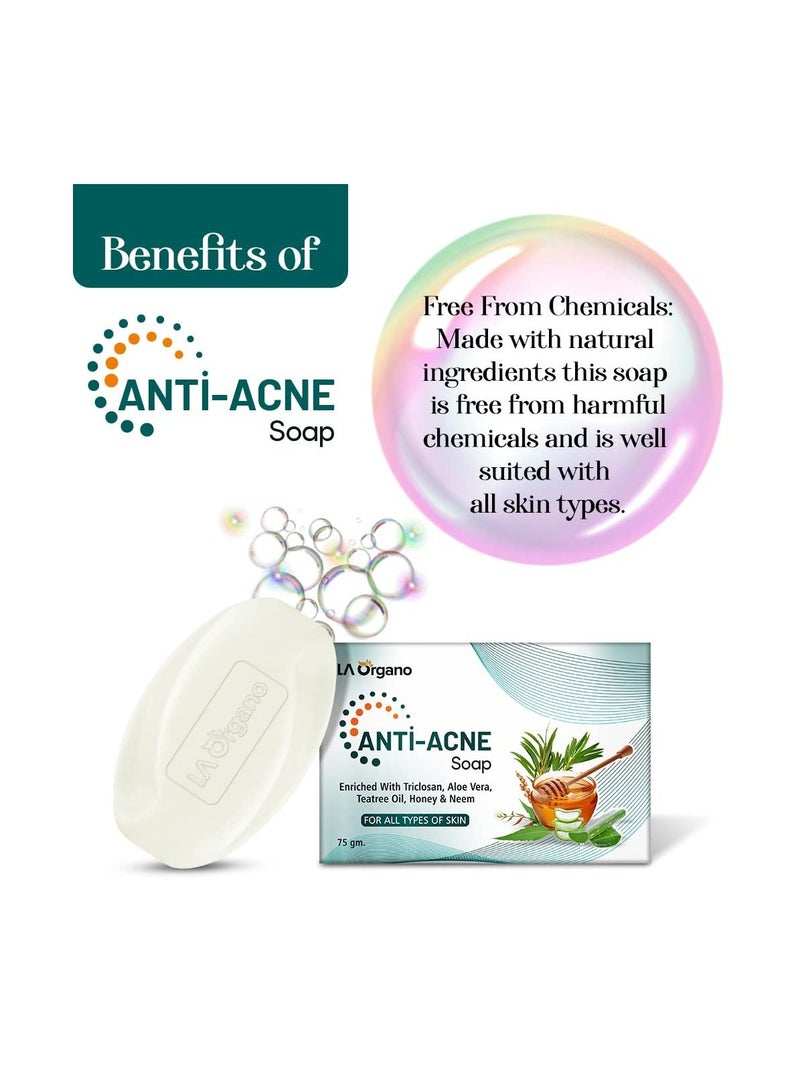 LA Organo Anti Acne Soap For Remove Acne Blemishes Scars Pimples Dark Spots For All Skin 75X2 Pack Of 2  - Image 2