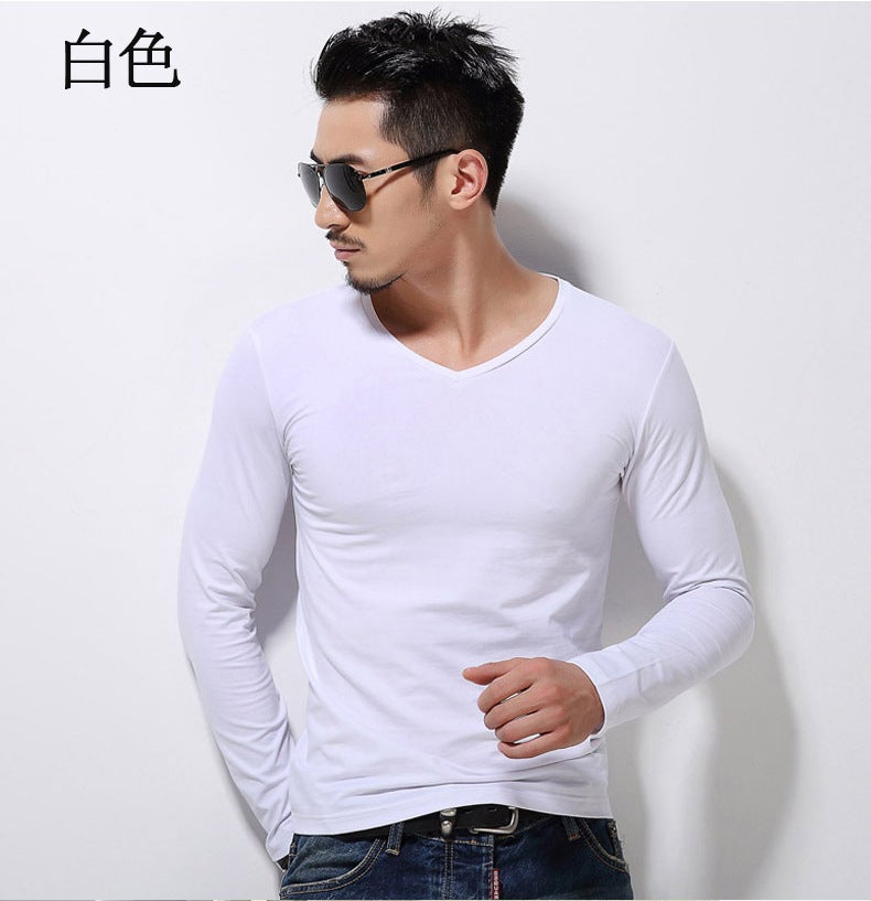 2023 New Men's Bottoming Shirt Men's T-Shirt Long-Sleeved Slim Pure Color Pullover Autumn and Winter Inner Wear Manufacturer Wholesale - Image 1