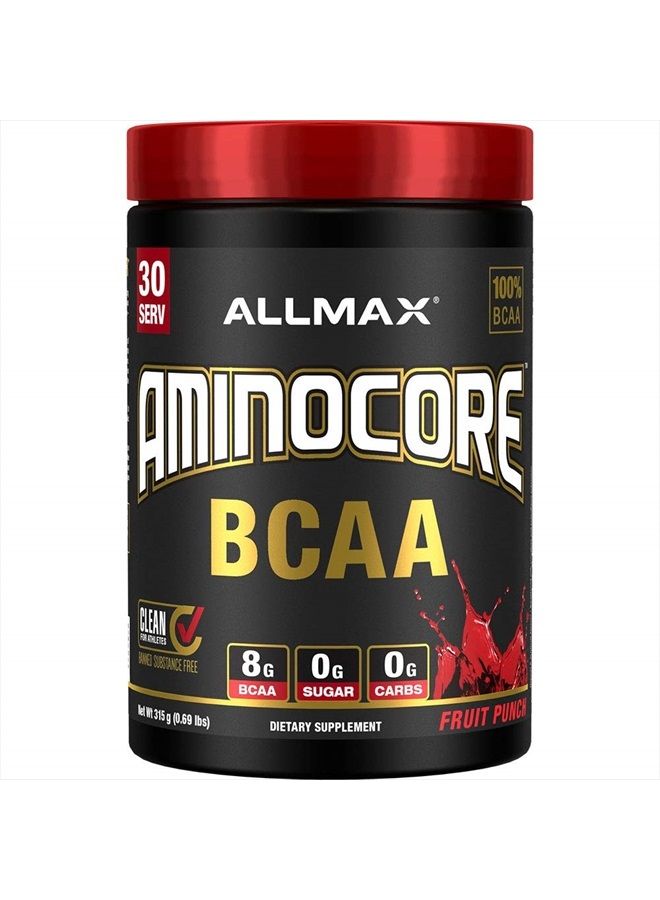 AllMax Nutrition AMINOCORE BCAA Powder, 8.18 Grams of Amino Acids, Intra and Post Workout Recovery Drink, Gluten Free, Fruit Punch, 315 g - Image 1