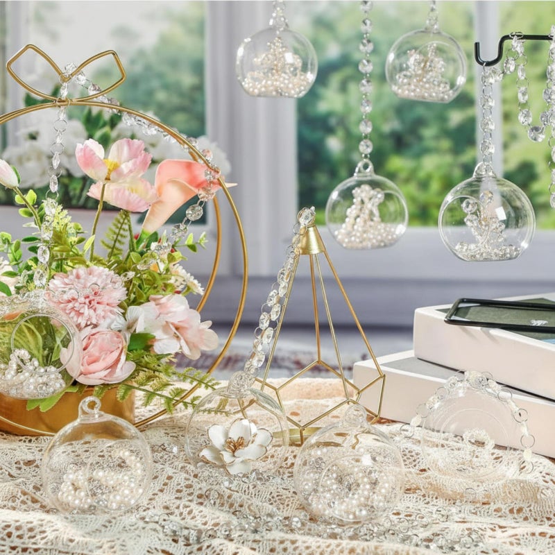 GlikCeil 3.15'' Hanging Glass Tea Light Candle Holder Globe and Clear K9 Crystal Garland Strands, Hanging Glass Terrarium Containers for Christmas Tree Wedding Party Tree Decoration - Image 2