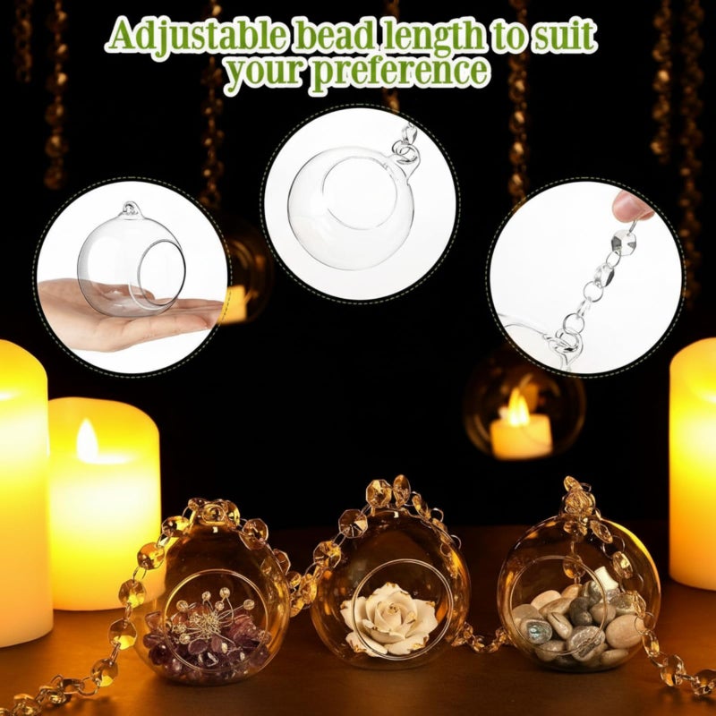 GlikCeil 3.15'' Hanging Glass Tea Light Candle Holder Globe and Clear K9 Crystal Garland Strands, Hanging Glass Terrarium Containers for Christmas Tree Wedding Party Tree Decoration - Image 4