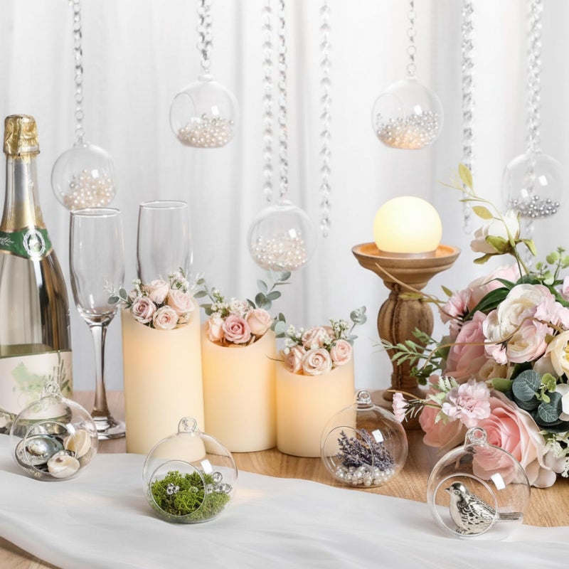 GlikCeil 3.15'' Hanging Glass Tea Light Candle Holder Globe and Clear K9 Crystal Garland Strands, Hanging Glass Terrarium Containers for Christmas Tree Wedding Party Tree Decoration - Image 5