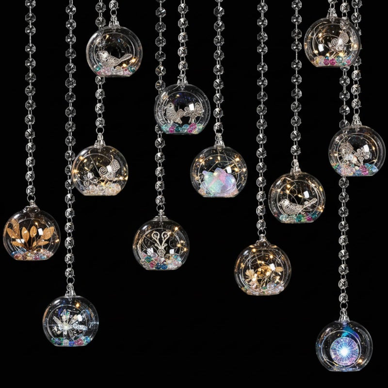 GlikCeil 3.15'' Hanging Glass Tea Light Candle Holder Globe and Clear K9 Crystal Garland Strands, Hanging Glass Terrarium Containers for Christmas Tree Wedding Party Tree Decoration - Image 1