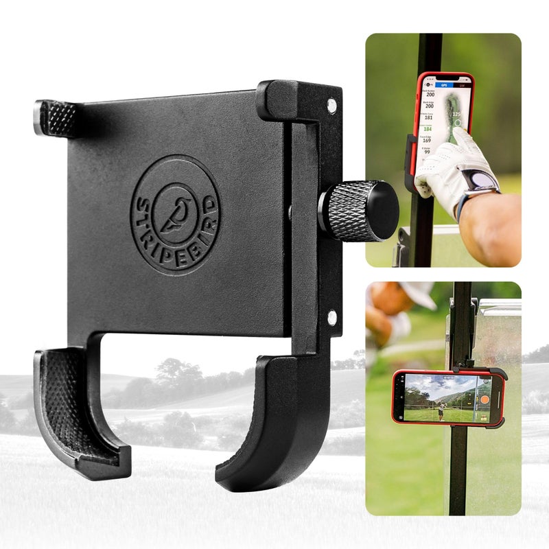 Stripebird - Magnetic Golf Cart Phone Holder (Black) - US Patented, Neodymium N52 Magnets - Golf Cart Phone Mount for iPhone & Samsung - Slim Golf Caddy Accessories for Men & Women - Image 1