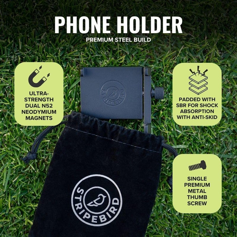 Stripebird - Magnetic Golf Cart Phone Holder (Black) - US Patented, Neodymium N52 Magnets - Golf Cart Phone Mount for iPhone & Samsung - Slim Golf Caddy Accessories for Men & Women - Image 4
