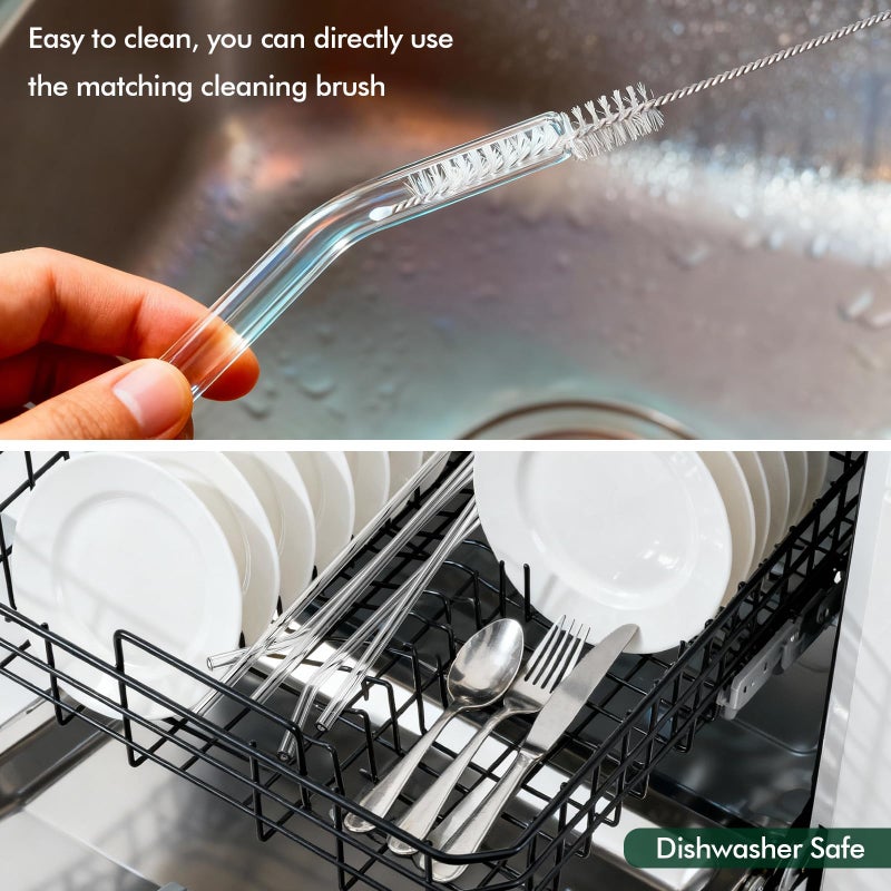 OKGD 12 Pcs Reusable Glass Straws - Size 12.2"x10mm,10.5"x10mm,8.5"x10mm,Including 6 Straight and 6 Bent Clear Glass Straws with 2 Cleaning Brush for for Smoothies, Shakes, Coffee, Juice, Cocktails - Image 4