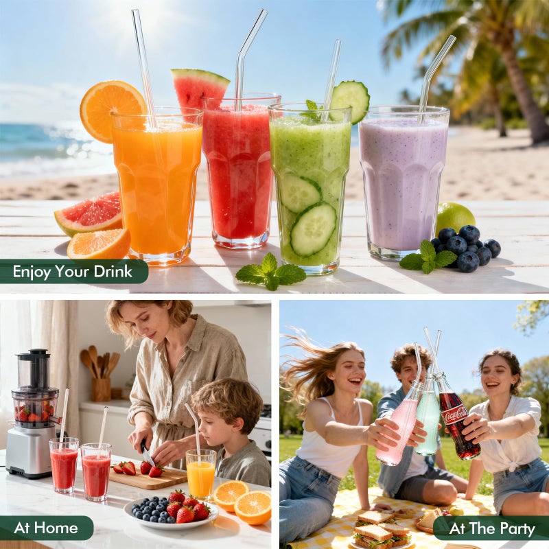 OKGD 12 Pcs Reusable Glass Straws - Size 12.2"x10mm,10.5"x10mm,8.5"x10mm,Including 6 Straight and 6 Bent Clear Glass Straws with 2 Cleaning Brush for for Smoothies, Shakes, Coffee, Juice, Cocktails - Image 5