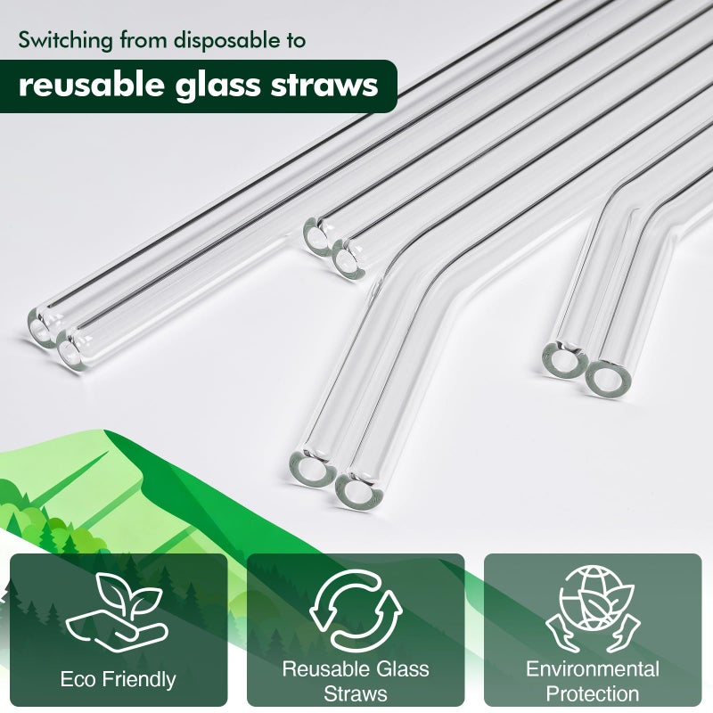 OKGD 12 Pcs Reusable Glass Straws - Size 12.2"x10mm,10.5"x10mm,8.5"x10mm,Including 6 Straight and 6 Bent Clear Glass Straws with 2 Cleaning Brush for for Smoothies, Shakes, Coffee, Juice, Cocktails - Image 3
