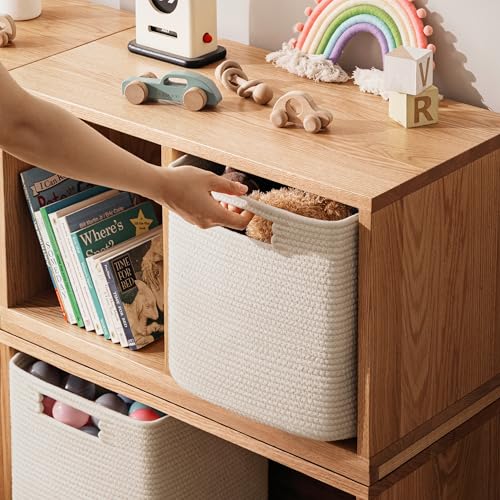 UBBCARE Set of 4 Storage Cubes-13 X 13 X 13 In, Cotton Rope Basket for Shelves, Toys, Book, Cube Storage Bin with Handles, Woven Storage Basket for Organizing, Beige - Image 5