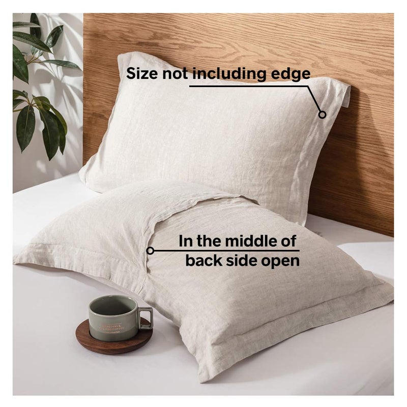 King Linens 100% French Linen Pillow Shams Basic Style - Pack of 2 - Washed Solid Color Natural Flax Soft Breathable - Linen, 20'' x 36'' - Image 2