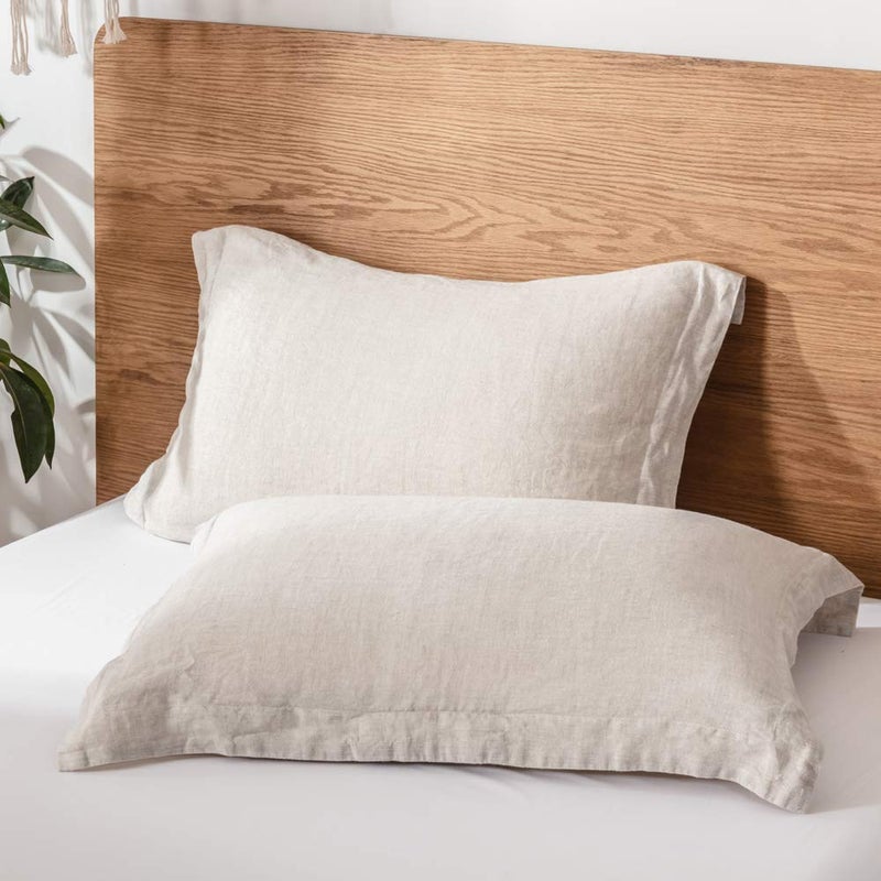 King Linens 100% French Linen Pillow Shams Basic Style - Pack of 2 - Washed Solid Color Natural Flax Soft Breathable - Linen, 20'' x 36'' - Image 1