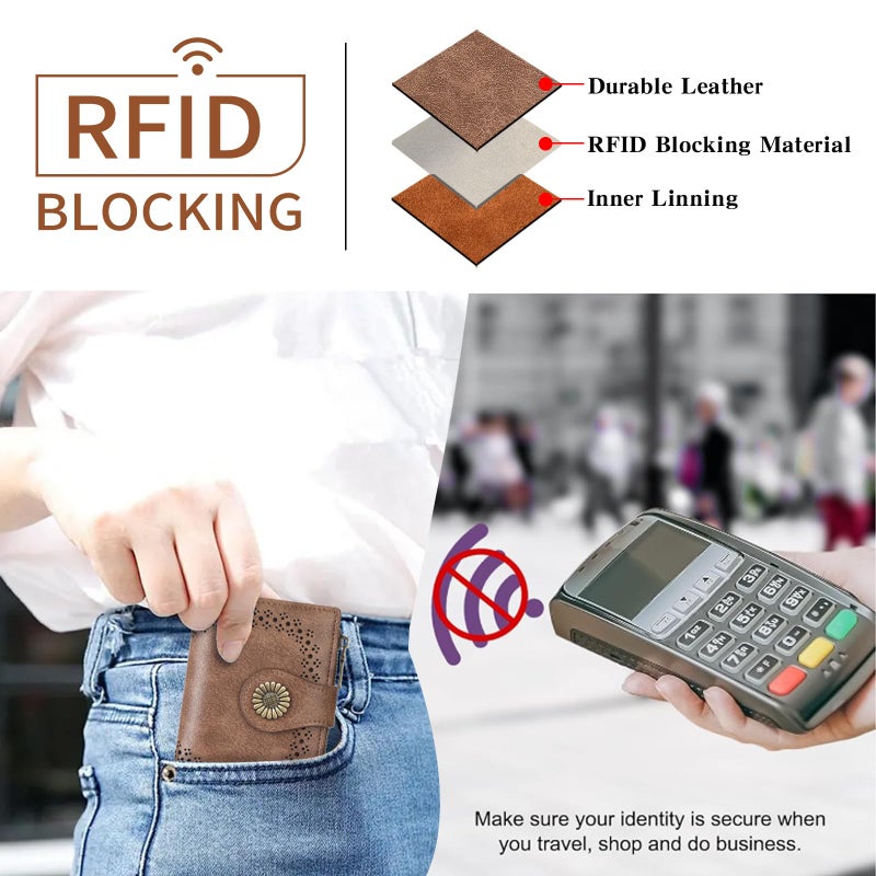 SENDEFN محافظ صغيرة للنساء من SENDEFN، محفظة جلدية قابلة للطي مع حماية RFID، حافظة بطاقات، محفظة مدمجة مع جيب بسحاب للنقود المعدنية - Image 2