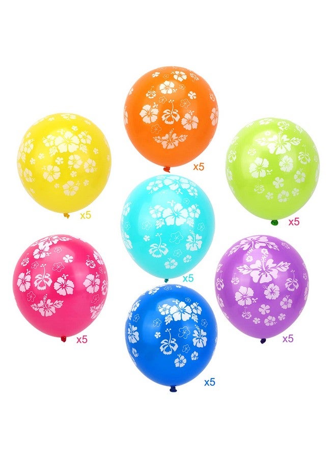 HOWAF 35 Pcs Hawaiian Balloons Hibiscus Flower Printed Latex Balloons Multicoloured Hawaiian Theme Tropical Party Decorations for Luau Tiki Aloha Beach Summer Birthday Party Decoration Supplies - Image 3