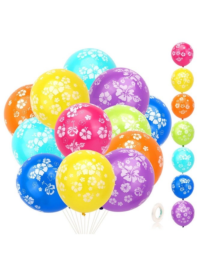 HOWAF 35 Pcs Hawaiian Balloons Hibiscus Flower Printed Latex Balloons Multicoloured Hawaiian Theme Tropical Party Decorations for Luau Tiki Aloha Beach Summer Birthday Party Decoration Supplies - Image 2