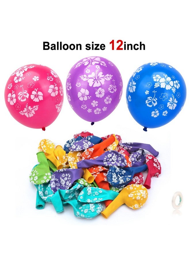 HOWAF 35 Pcs Hawaiian Balloons Hibiscus Flower Printed Latex Balloons Multicoloured Hawaiian Theme Tropical Party Decorations for Luau Tiki Aloha Beach Summer Birthday Party Decoration Supplies - Image 4