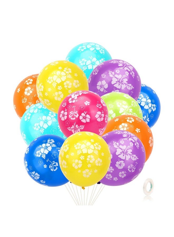 HOWAF 35 Pcs Hawaiian Balloons Hibiscus Flower Printed Latex Balloons Multicoloured Hawaiian Theme Tropical Party Decorations for Luau Tiki Aloha Beach Summer Birthday Party Decoration Supplies - Image 1