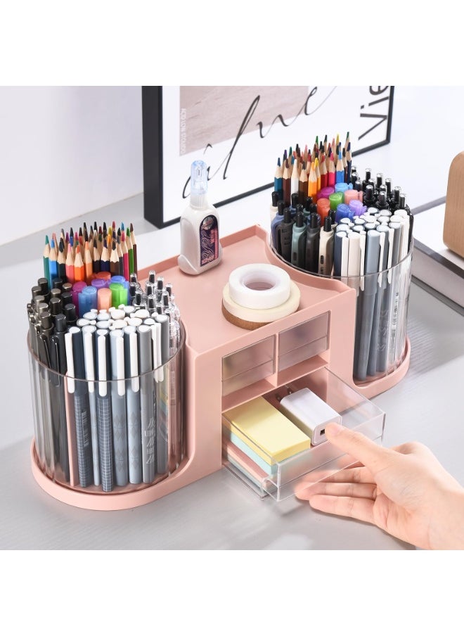 Kidle Rotating Desk Organizer with 2 Pen Holder, Desk Organizers and Accessories with 10 Slots Pencil Holder for Desk + 3 Drawer, Art Supply Storage Box Caddy for Office School Home  - Image 4