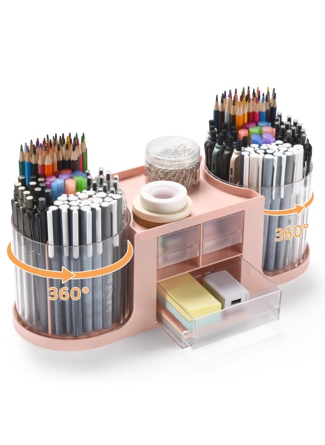 Kidle Rotating Desk Organizer with 2 Pen Holder, Desk Organizers and Accessories with 10 Slots Pencil Holder for Desk + 3 Drawer, Art Supply Storage Box Caddy for Office School Home  - Image 1