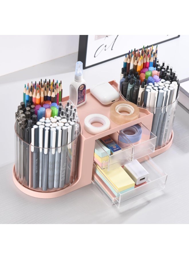 Kidle Rotating Desk Organizer with 2 Pen Holder, Desk Organizers and Accessories with 10 Slots Pencil Holder for Desk + 3 Drawer, Art Supply Storage Box Caddy for Office School Home  - Image 3