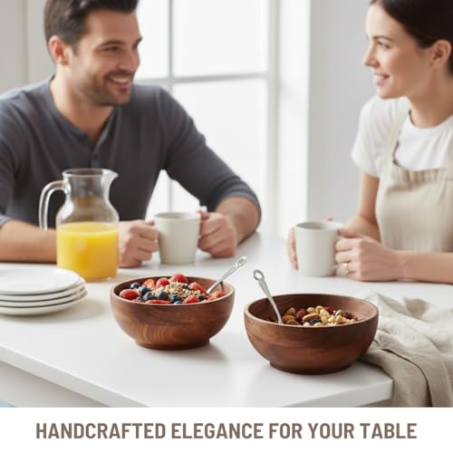 SAAGA Acacia Round Wooden Bowl 2Pcs Set - 5 Inch X 2.25 Inch - Multipurpose Bowls Set for Soup, Salad, Fruits, Vegetable, Dough Making & Snacks - Image 4