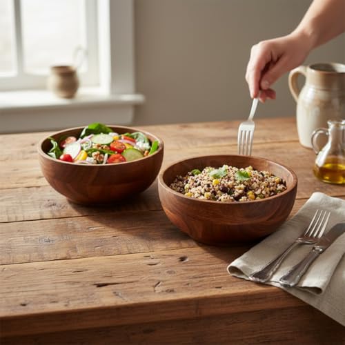 SAAGA Acacia Round Wooden Bowl 2Pcs Set - 5 Inch X 2.25 Inch - Multipurpose Bowls Set for Soup, Salad, Fruits, Vegetable, Dough Making & Snacks - Image 2