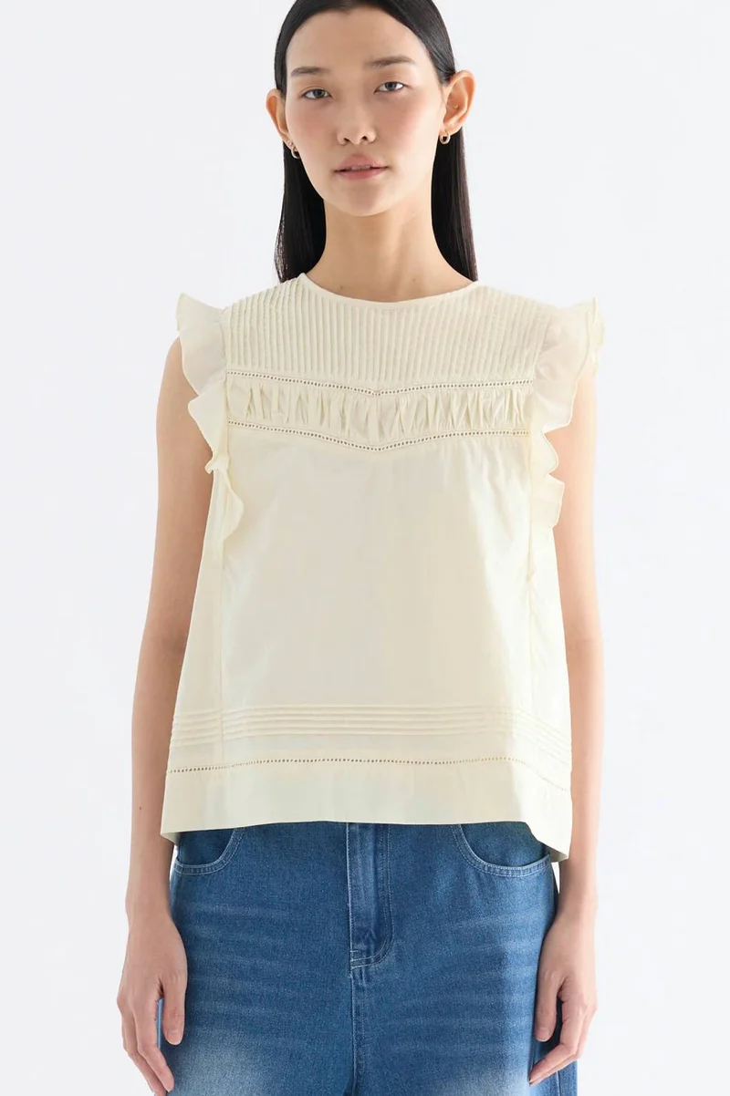 ذا اديتورز ماركت Toril Flutter Cap Sleeve Top - Mascarpone
