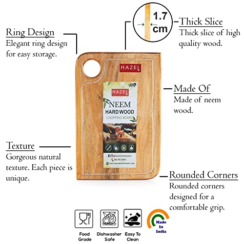 HAZEL Chopping Board Wooden for Kitchen | Neem Wood Vegetable Chopping Board | Reactangle Shape Thick Wooden Cutting Board, 11 x 16 Inch (40.8 x 28.2 cm) - Image 3