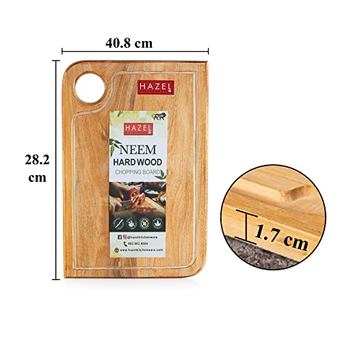 HAZEL Chopping Board Wooden for Kitchen | Neem Wood Vegetable Chopping Board | Reactangle Shape Thick Wooden Cutting Board, 11 x 16 Inch (40.8 x 28.2 cm) - Image 4