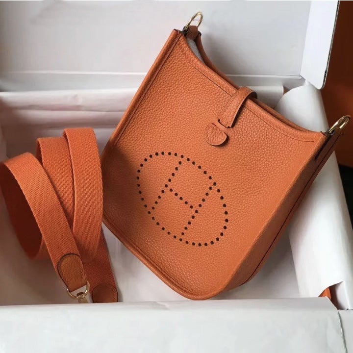 New 19 Evelyn Casual All-Match Top Layer Cowhide Bucket Bag Litchi Pattern Hand Shoulder Crossbody Leather Women'S Bag - Image 5