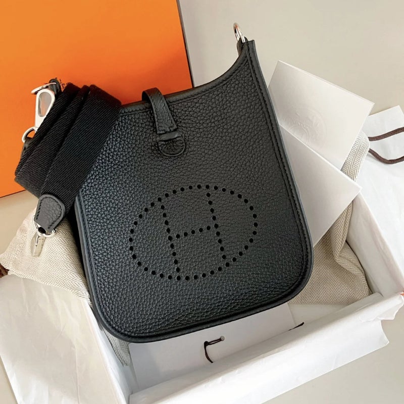 New 19 Evelyn Casual All-Match Top Layer Cowhide Bucket Bag Litchi Pattern Hand Shoulder Crossbody Leather Women'S Bag - Image 2