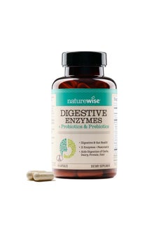 NatureWise NatureWise Digestive Enzymes - Multi Enzymes with Probiotics + Prebiotics - Bromelain + Papaya Enzyme for Digestion of Carbs, Fats, Proteins, & Fiber - Soy-Free, Non-GMO - 60 Capsules[1-Month Supply]  - Image 1