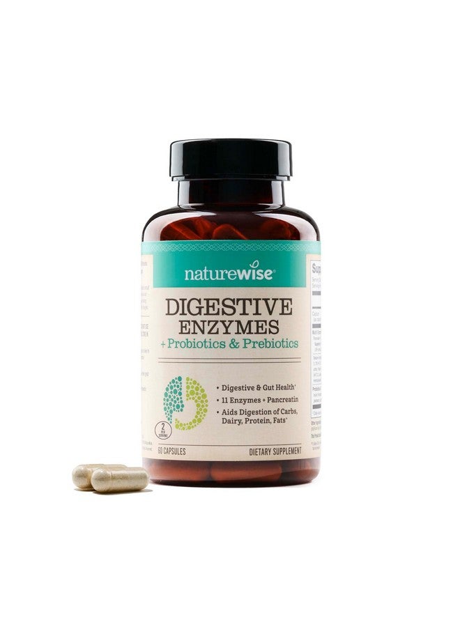 NatureWise Digestive Enzymes - Multi Enzymes with Probiotics + Prebiotics - Bromelain + Papaya Enzyme for Digestion of Carbs, Fats, Proteins, & Fiber - Soy-Free, Non-GMO - 60 Capsules[1-Month Supply] - Image 1