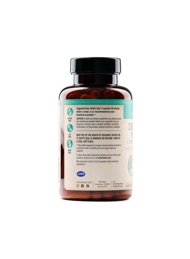 NatureWise Digestive Enzymes - Multi Enzymes with Probiotics + Prebiotics - Bromelain + Papaya Enzyme for Digestion of Carbs, Fats, Proteins, & Fiber - Soy-Free, Non-GMO - 60 Capsules[1-Month Supply] - Image 4