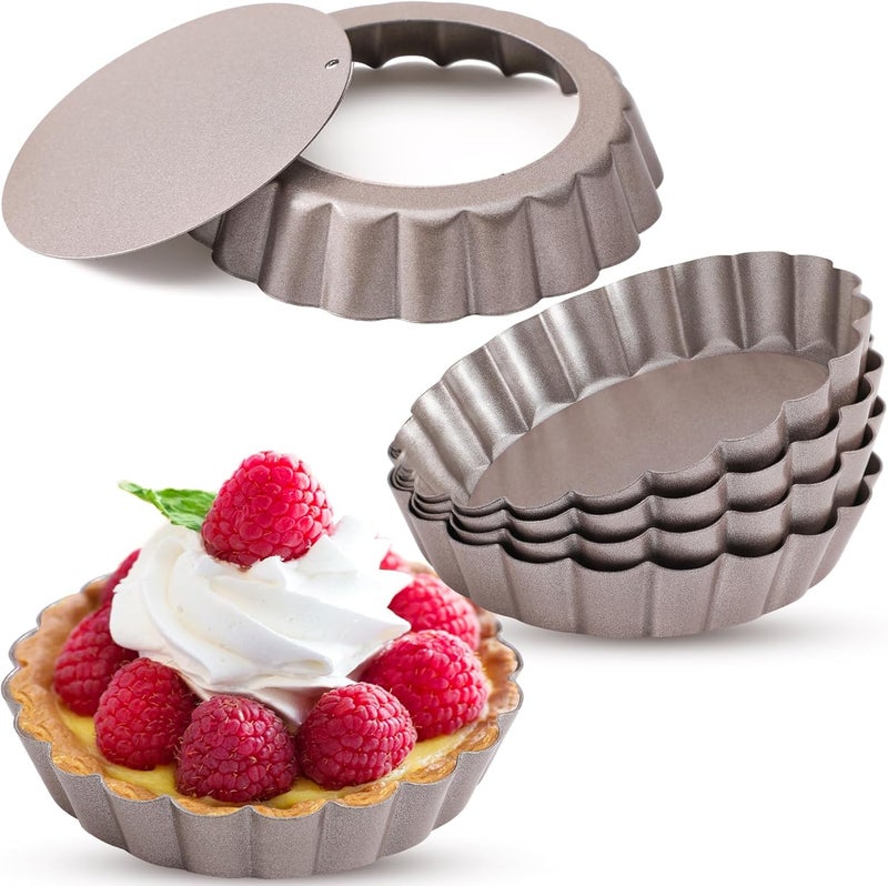 Webake 4 Inch Mini Tart Pan Set of 6, Non-Stick Small Tart Mold Quiche Pans with Removable Bottom Mini Tart Tins - Image 1