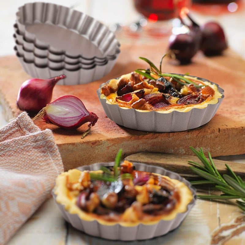 Webake 4 Inch Mini Tart Pan Set of 6, Non-Stick Small Tart Mold Quiche Pans with Removable Bottom Mini Tart Tins - Image 4