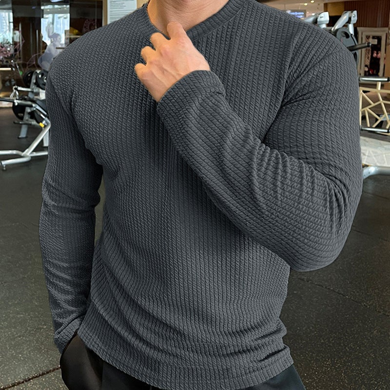 2024 New Fashion Brand Fitness American Long-Sleeved Men'S Fashion Sweater Knitted Pullover Simple Bottoming T-Shirt - Image 1
