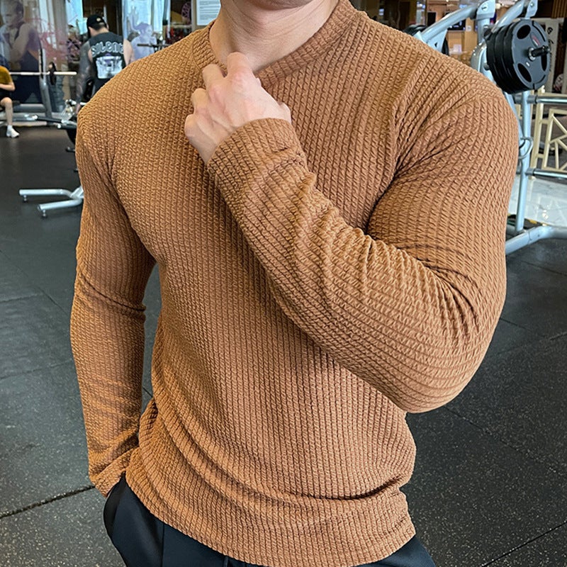 2024 New Fashion Brand Fitness American Long-Sleeved Men'S Fashion Sweater Knitted Pullover Simple Bottoming T-Shirt - Image 2