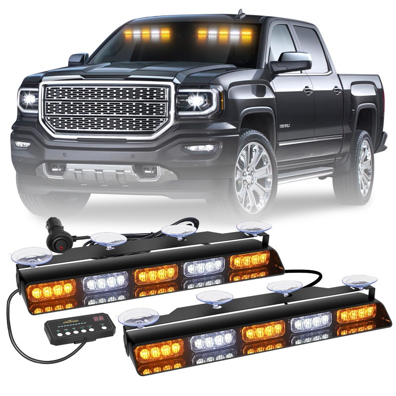 XRIDONSEN 2x 17 inch Emergency Dash Strobe Lights for Trucks Interior FrontRear Windshield Lights 40 LED Amber White Safety Warning Hazard Lights wController for Plow Trucks Construction Vehicles