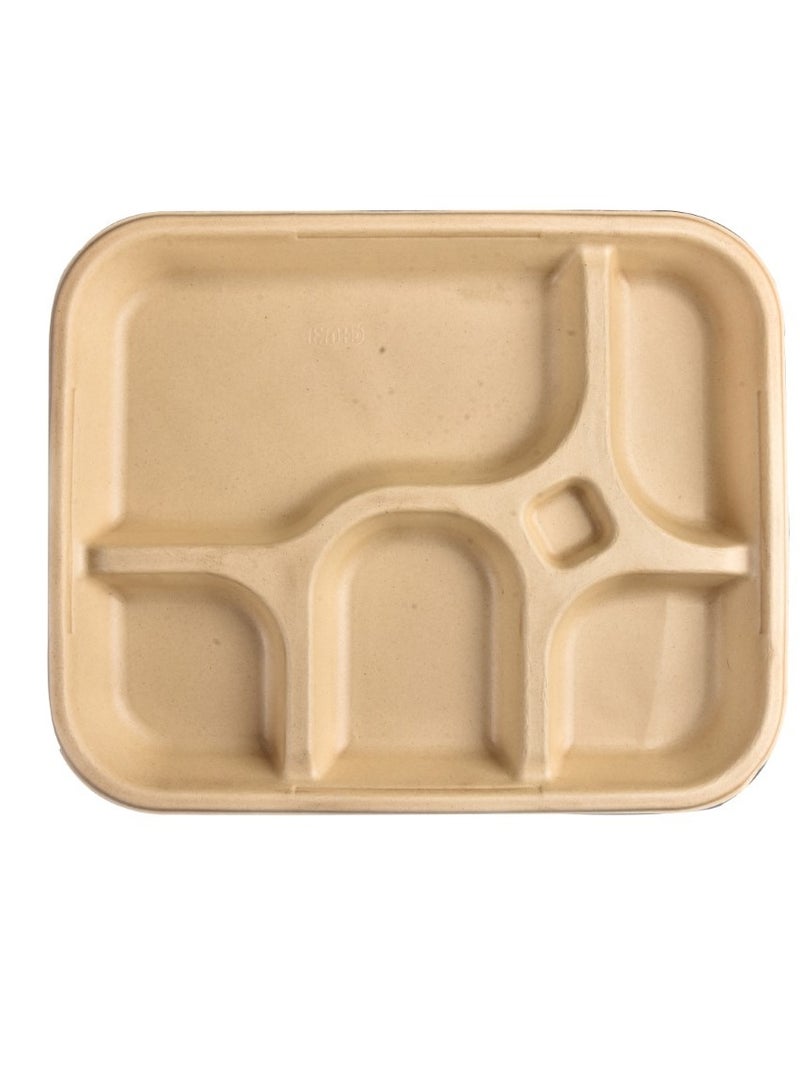 Chuk Chuk 5 Compartment Plates, Pack of 25 Bio-Degradable Sugarcane Bagasse Plates (5CP x 1, R) - Image 1