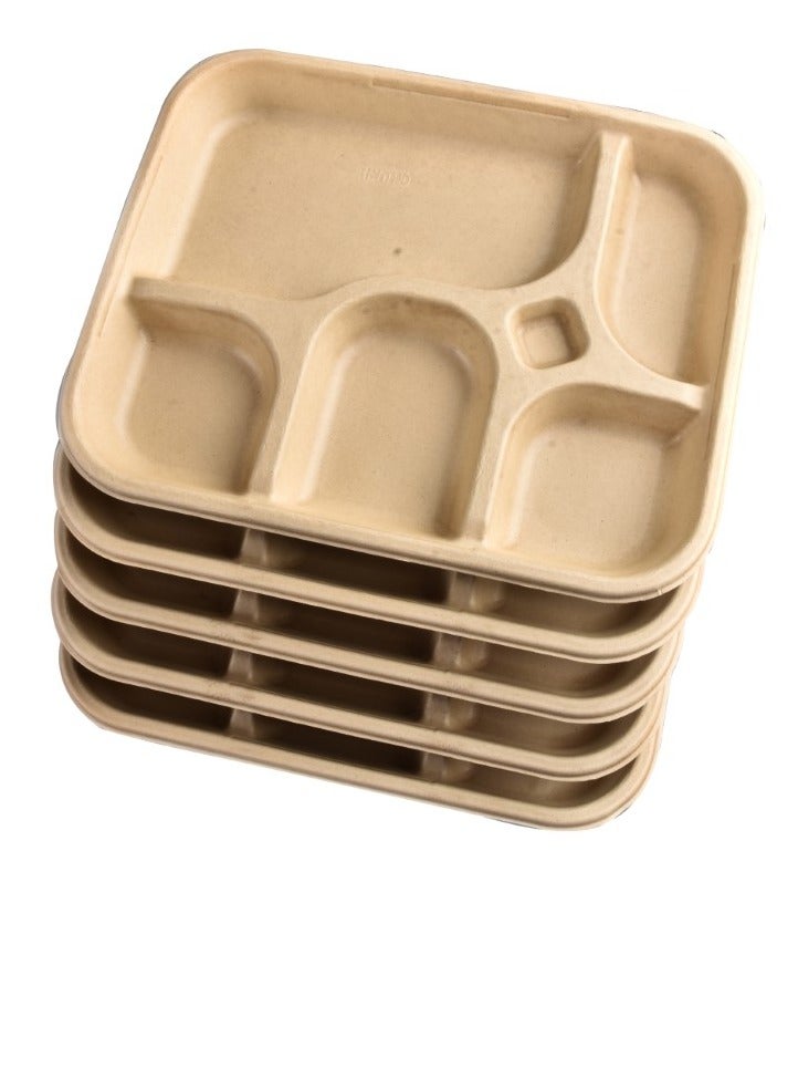 Chuk Chuk 5 Compartment Plates, Pack of 25 Bio-Degradable Sugarcane Bagasse Plates (5CP x 1, R) - Image 2