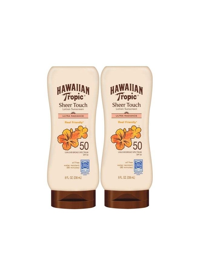 Hawaiian Tropic لوشن واقي من الشمس هاوايان تروبيك شير تاتش بعامل حماية من الشمس 50، 8 أونصة | هاوايان تروبيك واقي من الشمس بعامل حماية من الشمس 50، واقي من الشمس خالٍ من الأوكسي بنزون، عبوة واقي من الشمس للجسم بعامل حماية من الشمس 50، 8 أونصة لكل عبوة مزدوجة  - Image 2