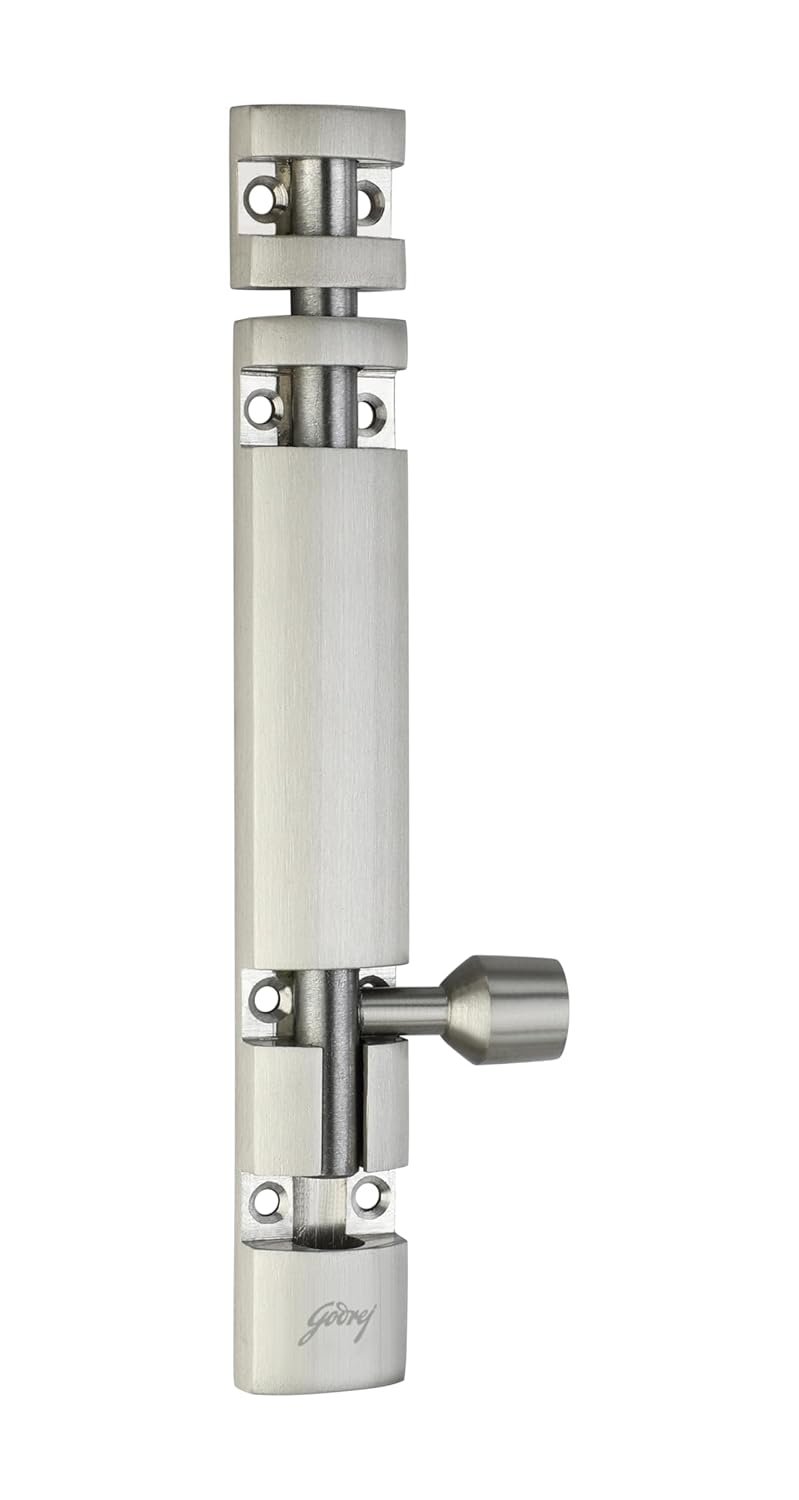 Godrej Locking Solutions and Systems Godrej Aluminum Tower Bolt Suitable for Left Right Handed Inside Outside Opening Doors Main Internal Bathroom Doors Windows Wardrobe Cabinet Doors 450mm Satin Finish 