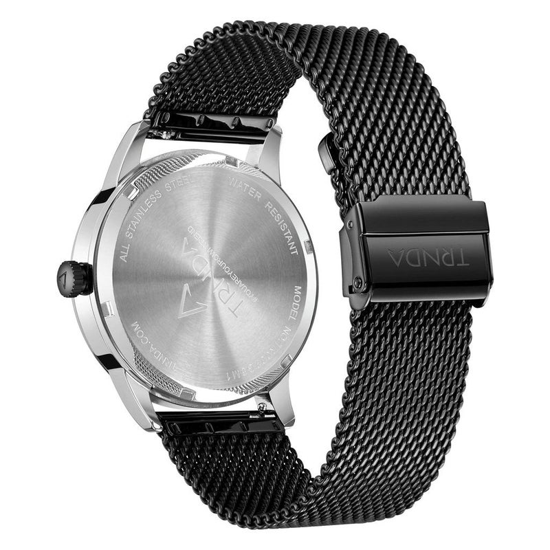 TRNDA STAINLESS STEEL MENS WATCH - ELEGANT GRADIENT DIAL & BLACK MESH BAND - Image 4