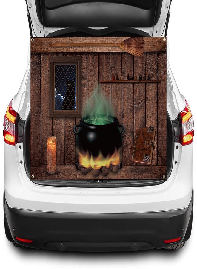 هاوريكس لافتة سيارة Haooryx Halloween Trunk Or Treat - خلفية كتاب تعويذات وعاء الساحرات، قوس سيارة، ديكور مرآب خارجي، ديكور صندوق السيارة أو الحلوى للسيارات، سيارات الدفع الرباعي، ديكور حفلة الهالوين في الهواء الطلق، ديكور منزل مسكون - Image 1